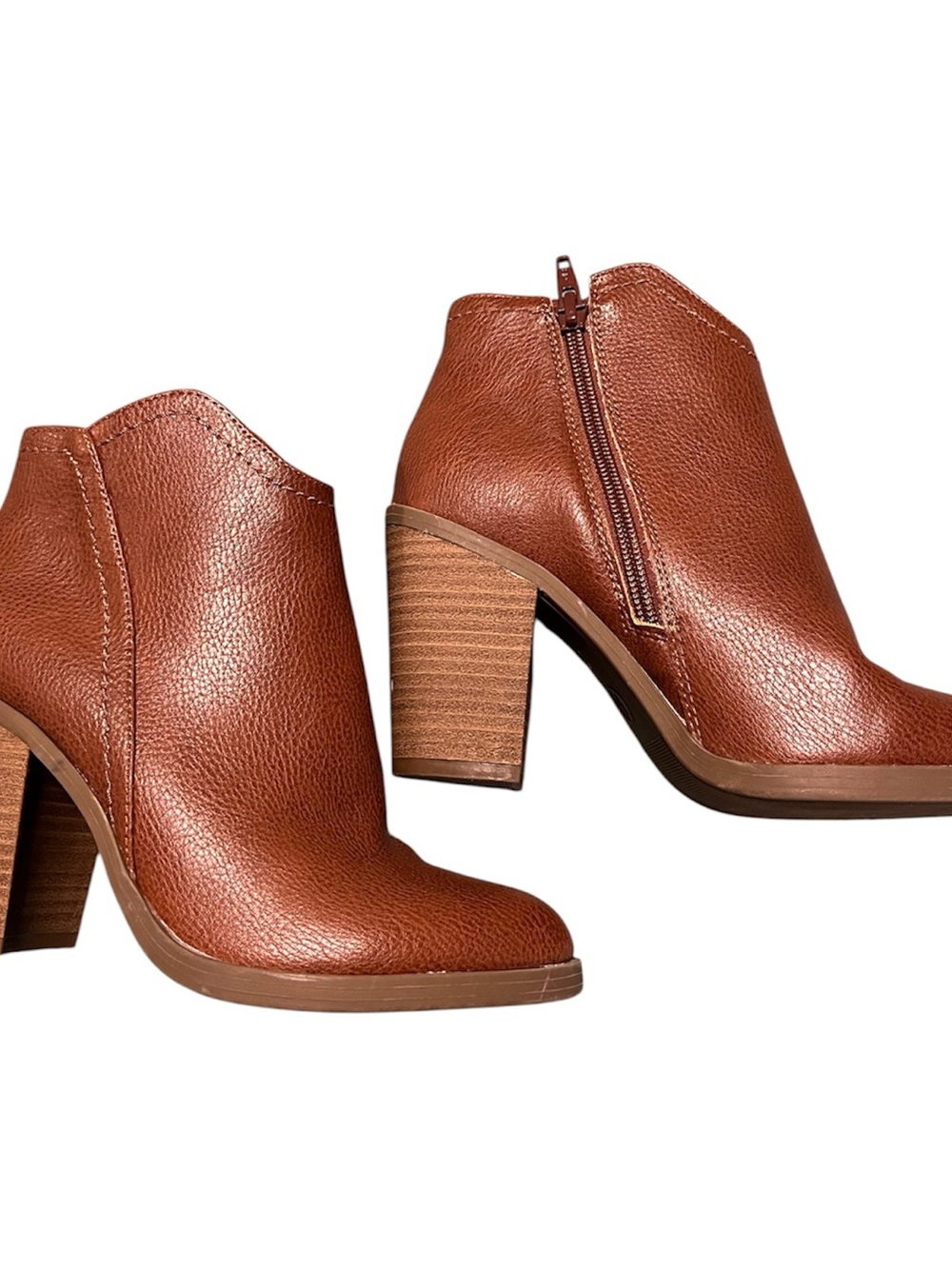 Brown Sintetic Leather Block Heel Ankle Boots - Women